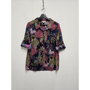 Flint & Moss Floral Blouse Button Down Size PXL